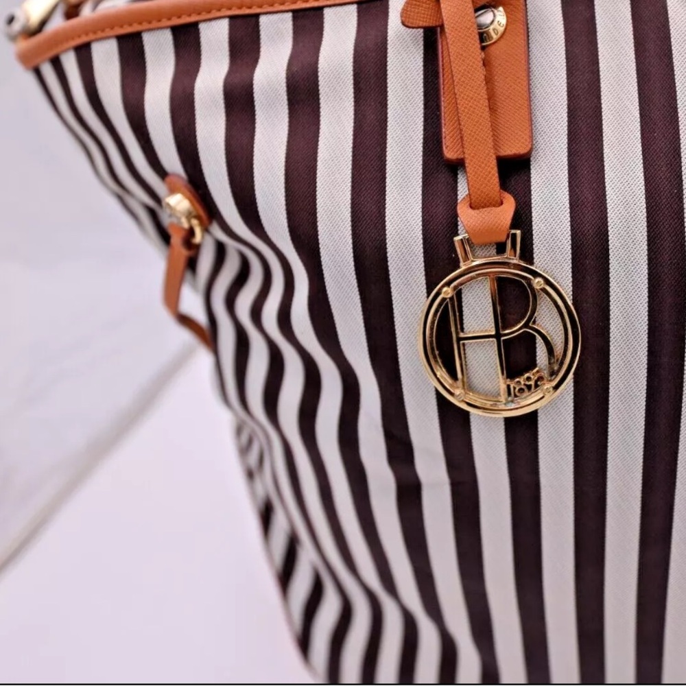 SOLD LIVE!Henri Bendel NY Striped Canvas W 57th Tote w/ Dust Bag 22WX12HX6D - Picture 4 of 13